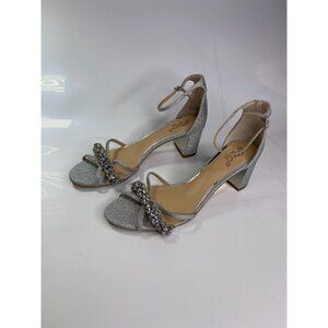 Jewel Badgley Mischka Women's Giona Embellished Evening Silver Sandal Sz 11w